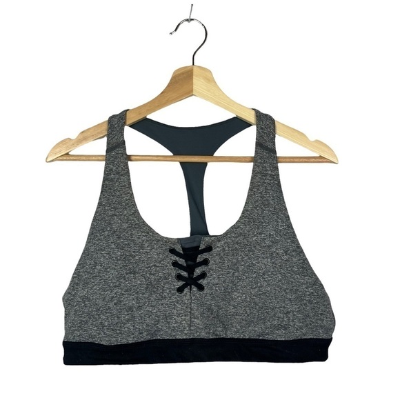 Zella Gray & Black Lace It Up Racerback Sports Bra XL - Picture 3 of 6